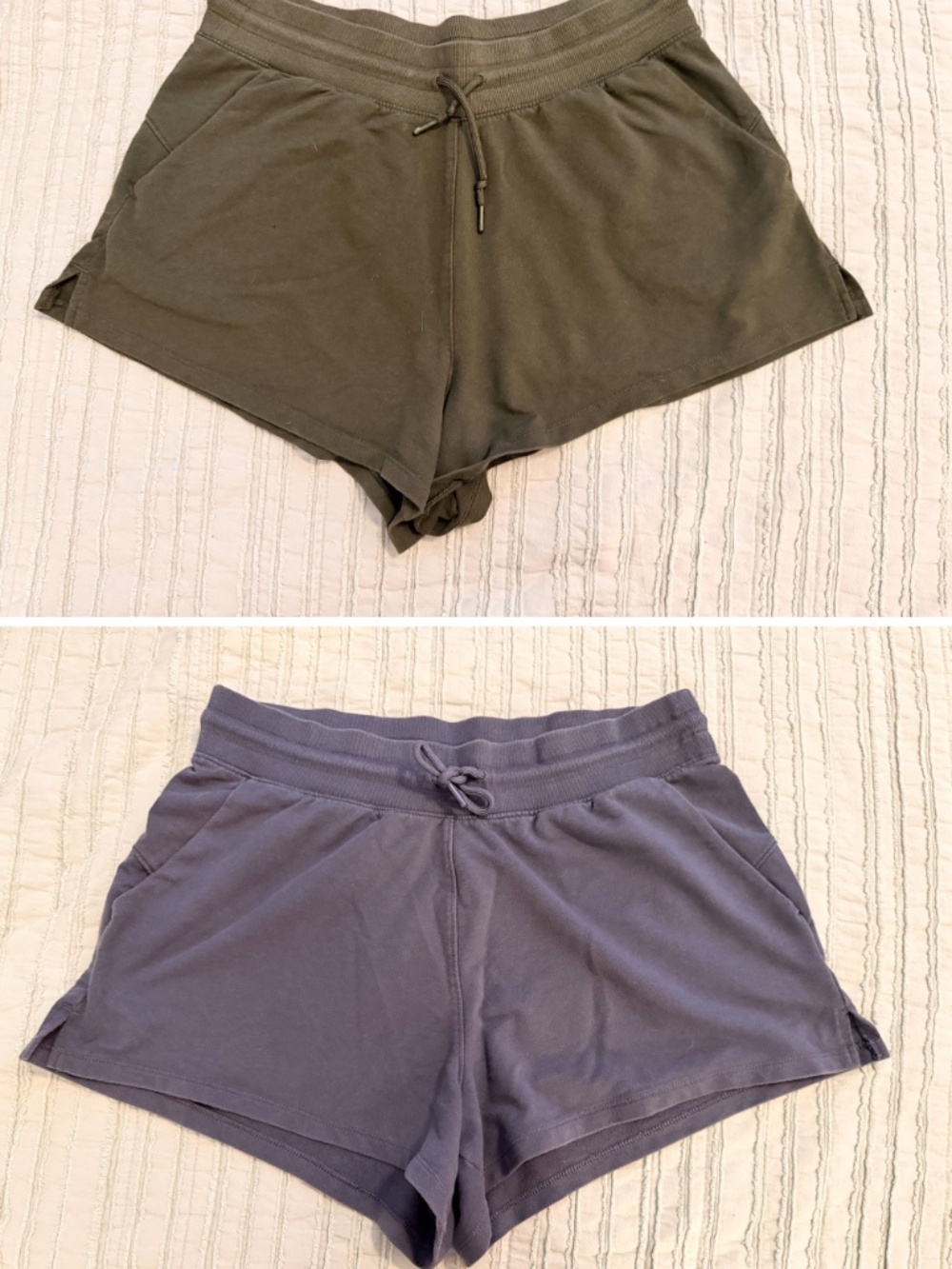 All in Motion Sweat Shorts | Set of 2 | Olive Green + Slate Blue Gray | Size L